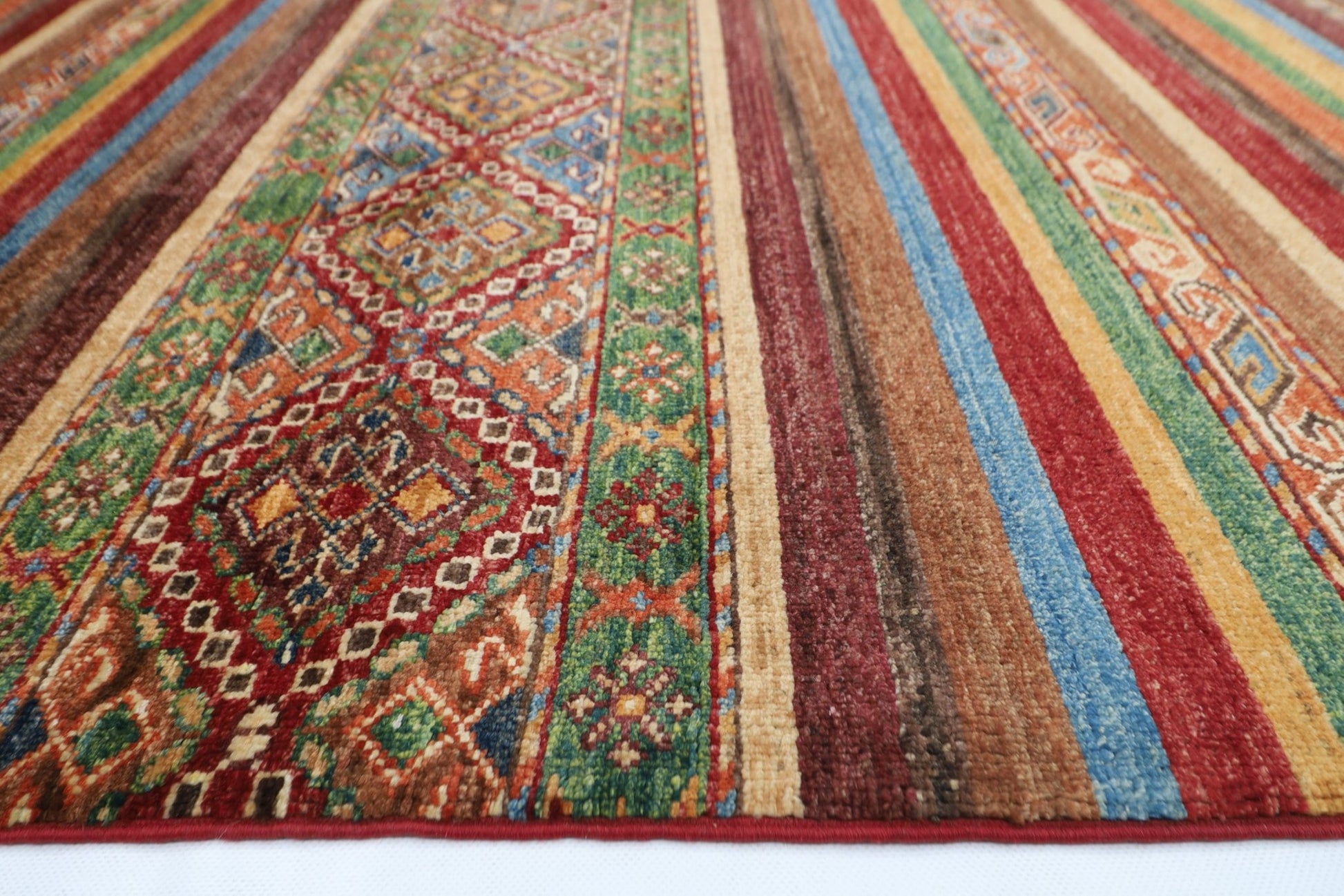 180 x 244 cm | Tribal Red Area Rug Afghan Hand Knotted veg Dye Wool carpet - ART WOOL CARPET