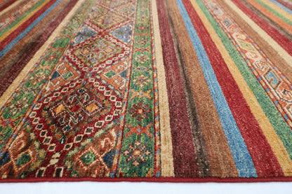180 x 244 cm | Tribal Red Area Rug Afghan Hand Knotted veg Dye Wool carpet - ART WOOL CARPET