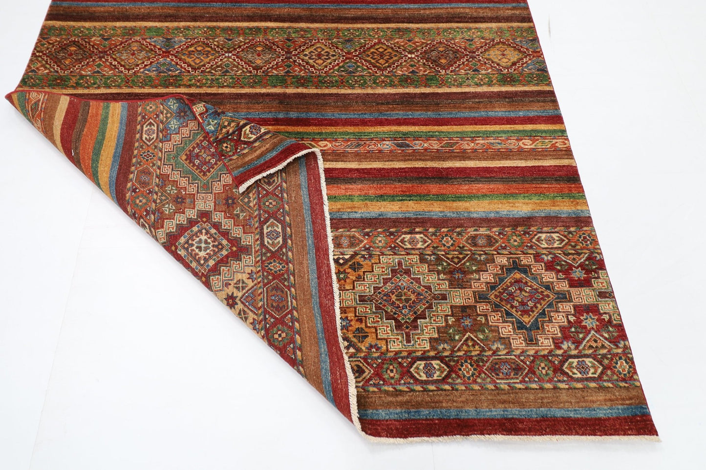 180 x 244 cm | Tribal Red Area Rug Afghan Hand Knotted veg Dye Wool carpet - ART WOOL CARPET