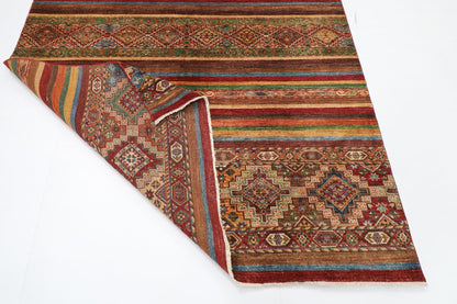 180 x 244 cm | Tribal Red Area Rug Afghan Hand Knotted veg Dye Wool carpet - ART WOOL CARPET