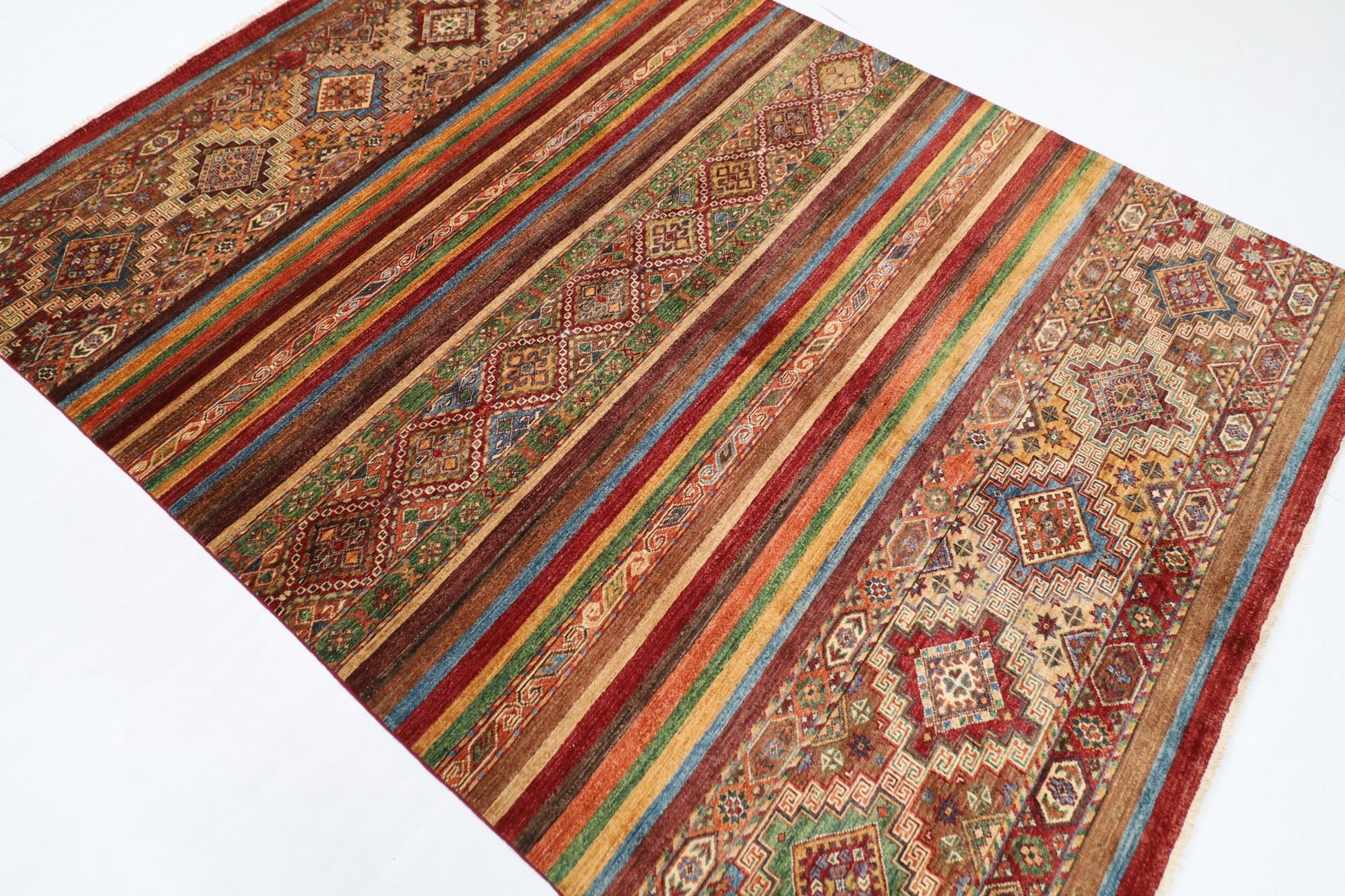 180 x 244 cm | Tribal Red Area Rug Afghan Hand Knotted veg Dye Wool carpet - ART WOOL CARPET