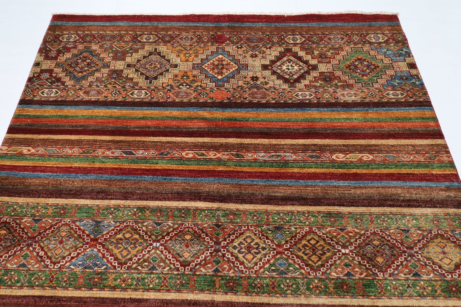 180 x 244 cm | Tribal Red Area Rug Afghan Hand Knotted veg Dye Wool carpet - ART WOOL CARPET