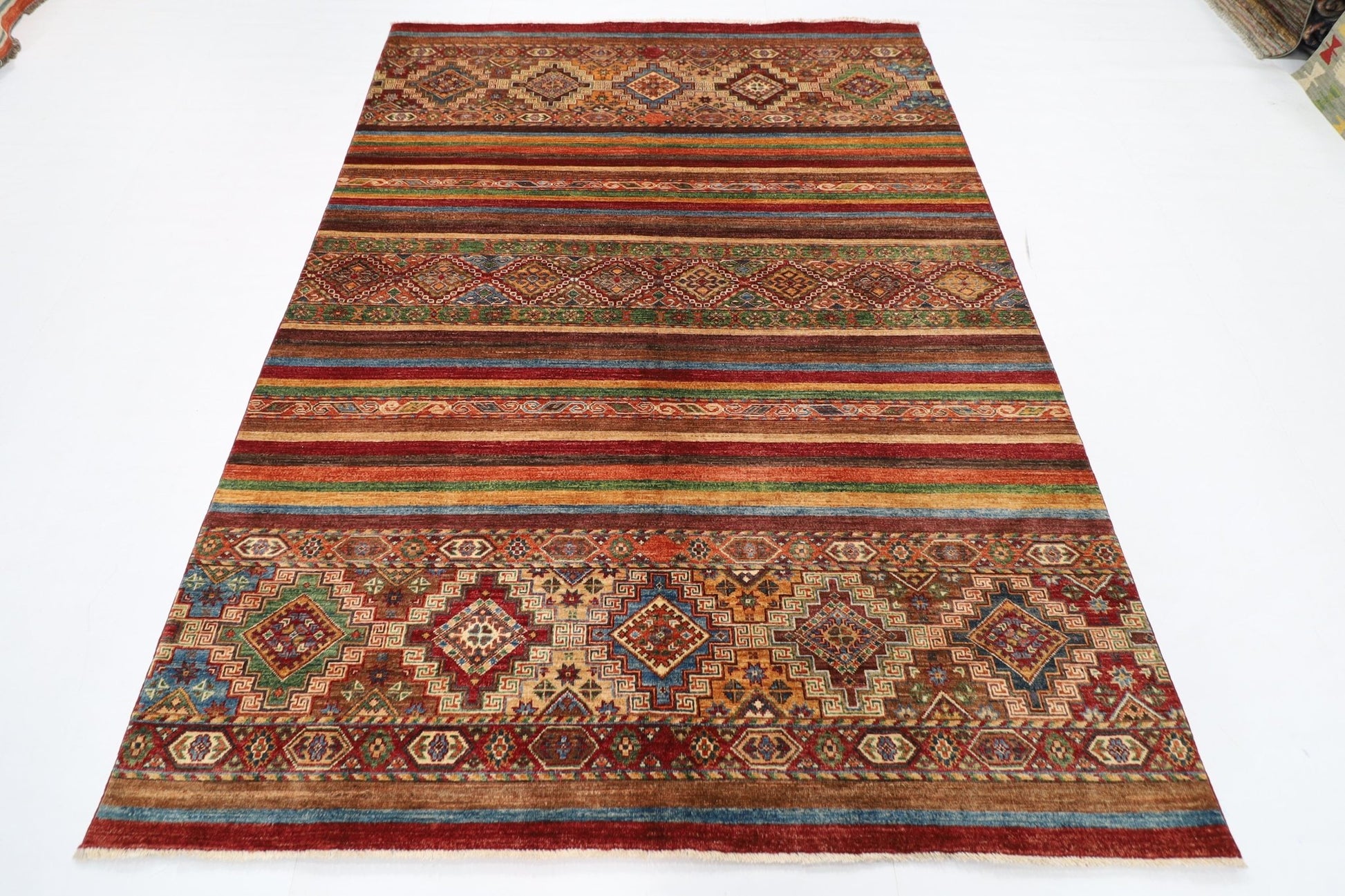 180 x 244 cm | Tribal Red Area Rug Afghan Hand Knotted veg Dye Wool carpet - ART WOOL CARPET