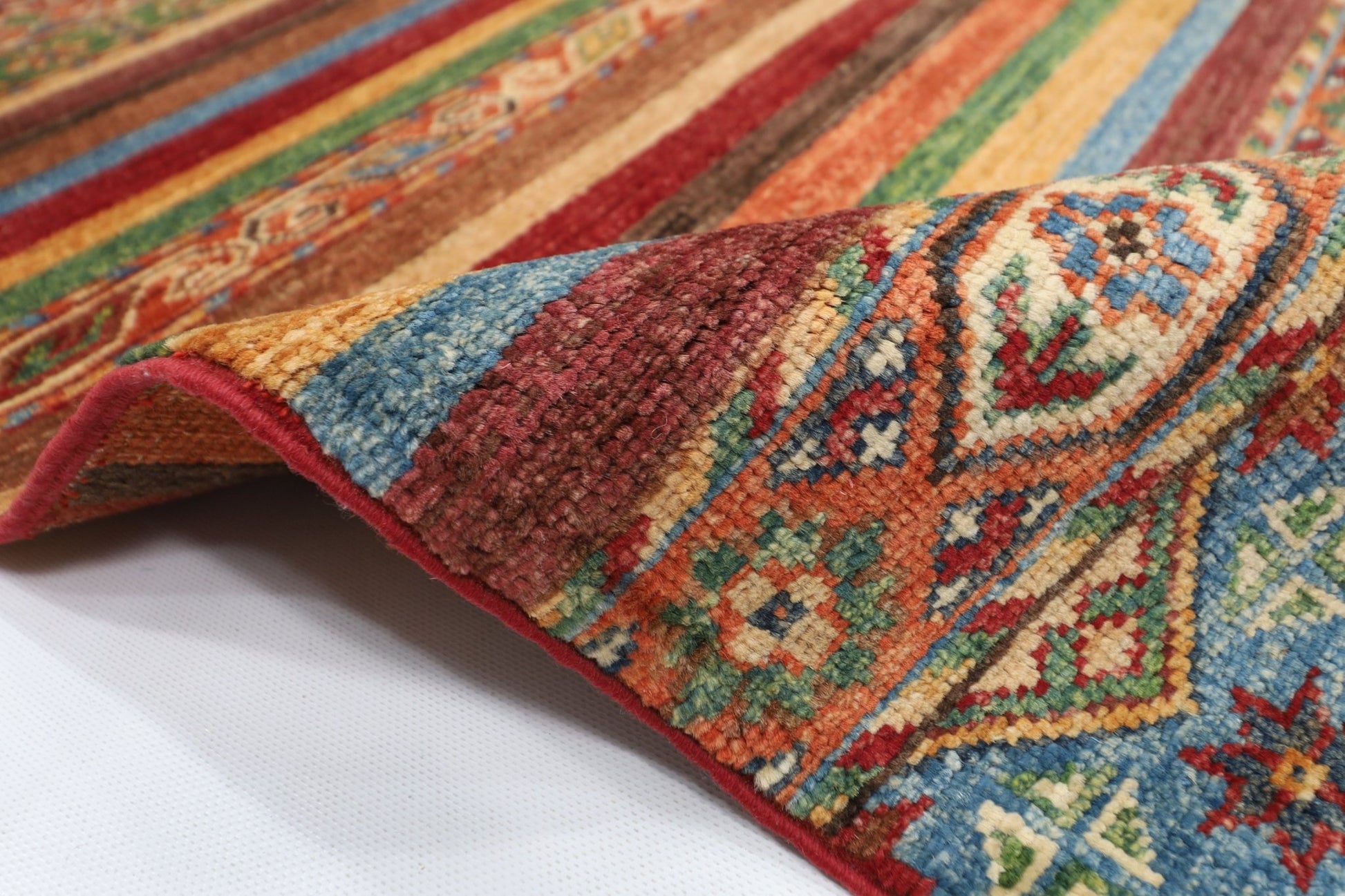180 x 244 cm | Tribal Red Area Rug Afghan Hand Knotted veg Dye Wool carpet - ART WOOL CARPET