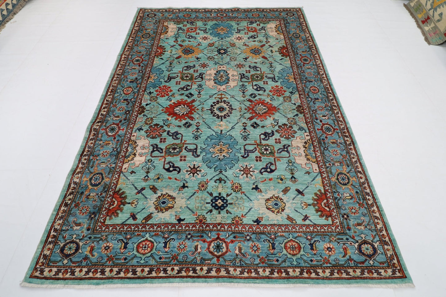 182 x 266 cm | Beige Area Rug Afghan Hand Knotted veg Dye Wool carpet - ART WOOL CARPET
