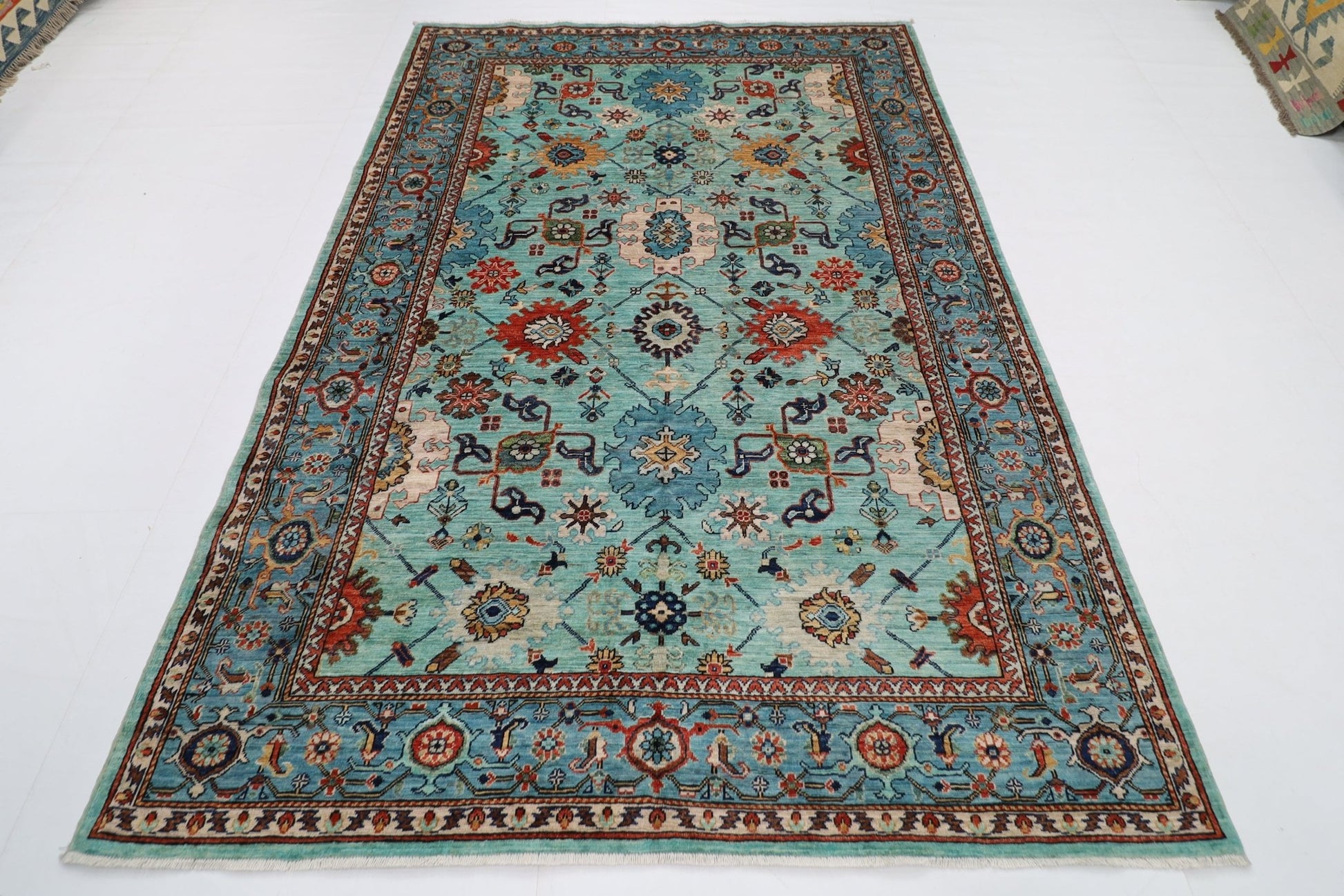 182 x 266 cm | Beige Area Rug Afghan Hand Knotted veg Dye Wool carpet - ART WOOL CARPET
