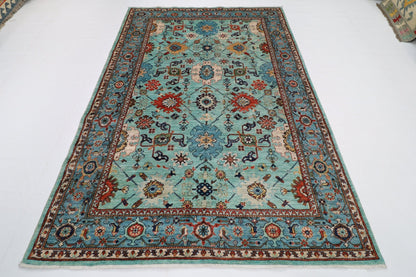 182 x 266 cm | Beige Area Rug Afghan Hand Knotted veg Dye Wool carpet - ART WOOL CARPET