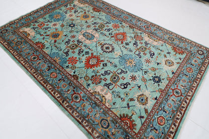 182 x 266 cm | Beige Area Rug Afghan Hand Knotted veg Dye Wool carpet - ART WOOL CARPET