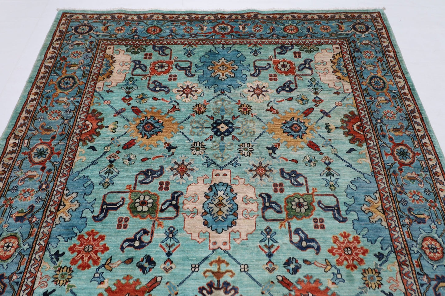 182 x 266 cm | Beige Area Rug Afghan Hand Knotted veg Dye Wool carpet - ART WOOL CARPET