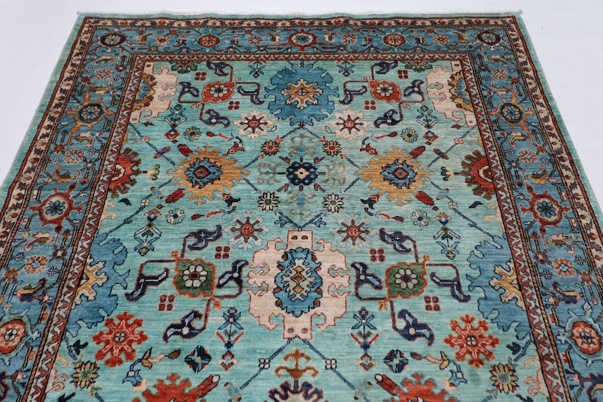 182 x 266 cm | Beige Area Rug Afghan Hand Knotted veg Dye Wool carpet - ART WOOL CARPET