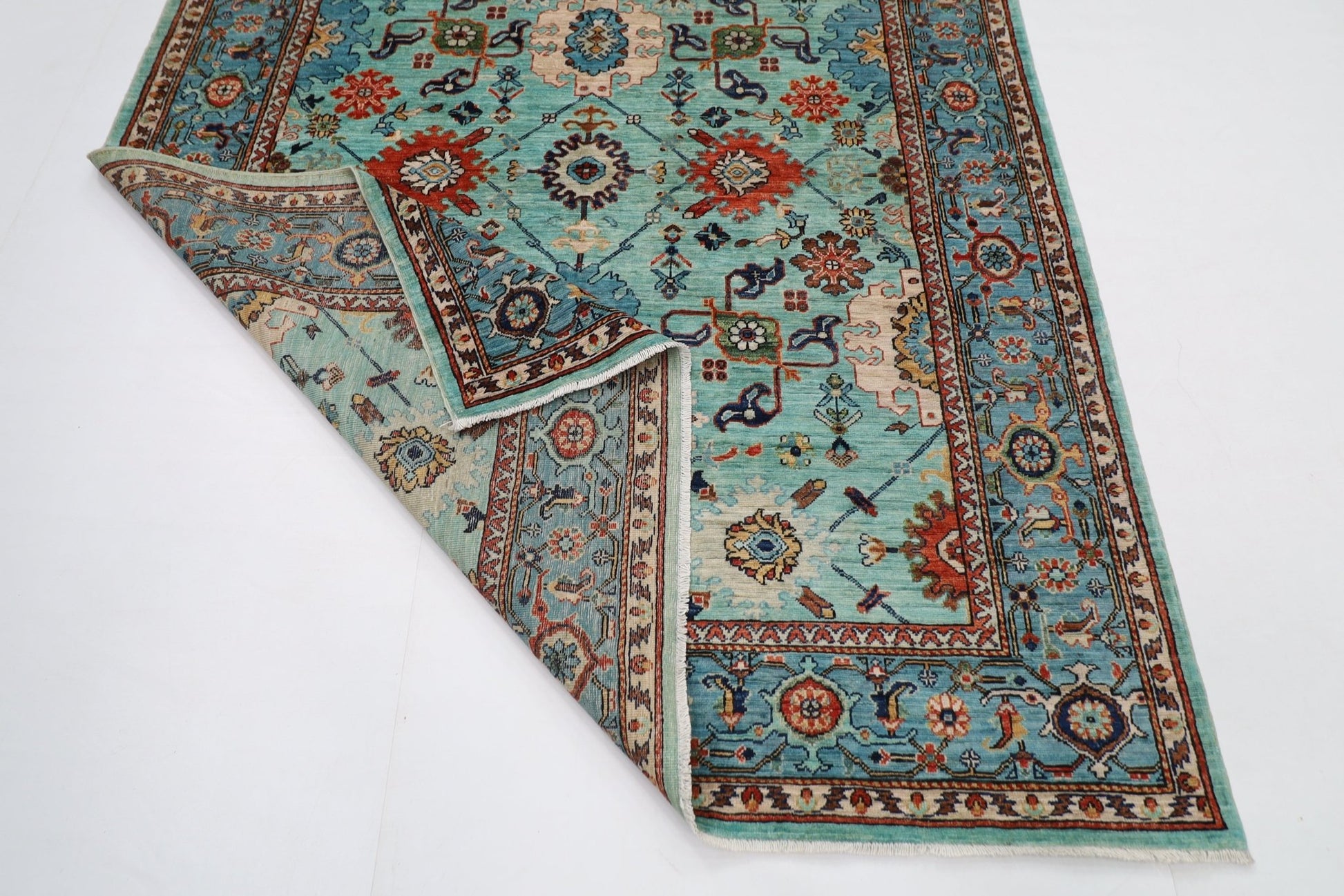 182 x 266 cm | Beige Area Rug Afghan Hand Knotted veg Dye Wool carpet - ART WOOL CARPET