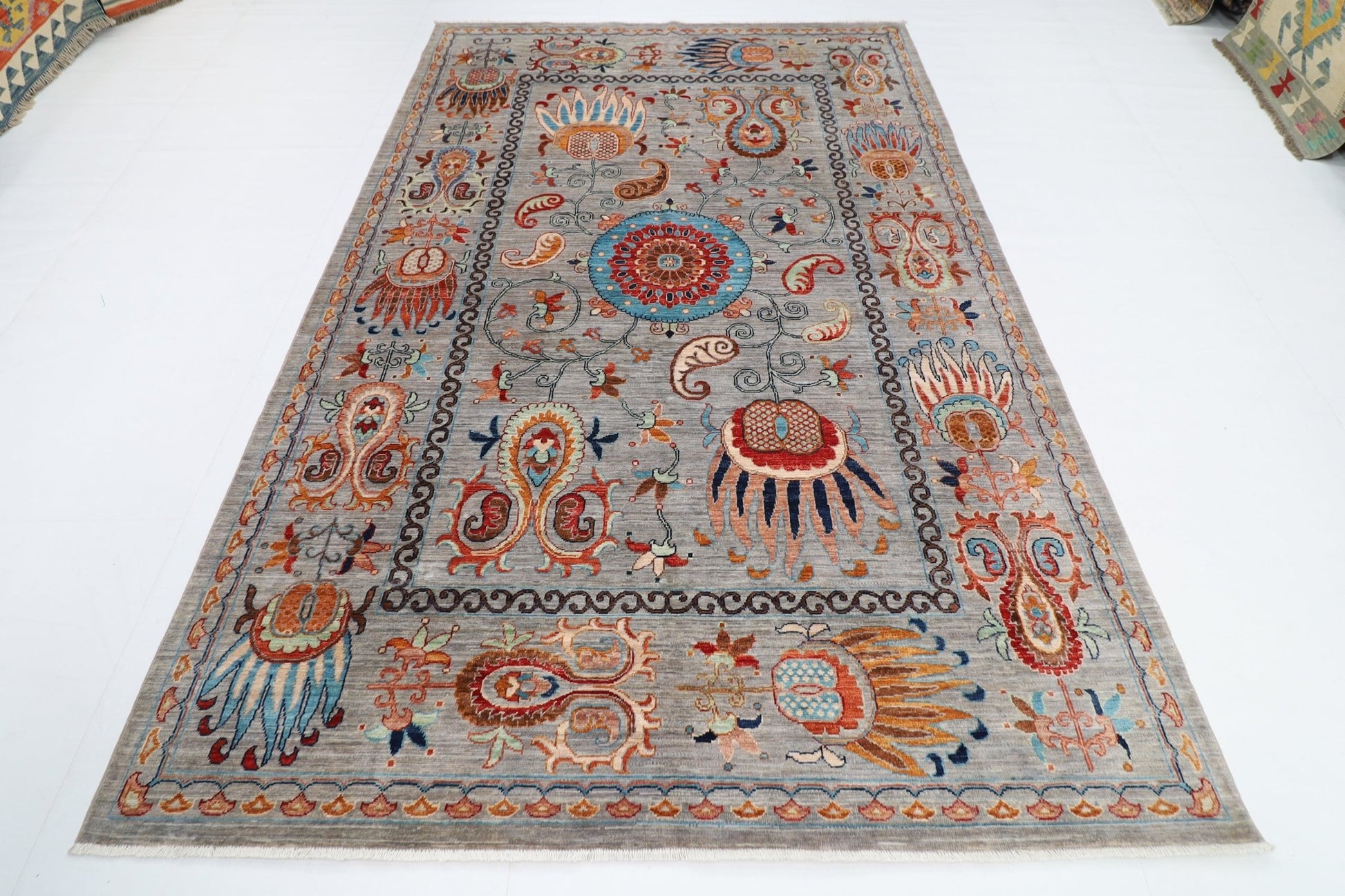 187 x 290 cm | Traditional Floral Area Rug Afghan Hand Knotted veg Dye Wool carpet - ART WOOL CARPET