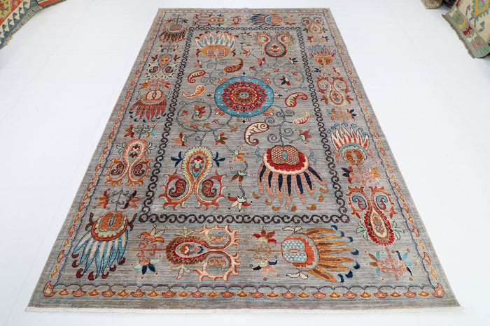 187 x 290 cm | Traditional Floral Area Rug Afghan Hand Knotted veg Dye Wool carpet