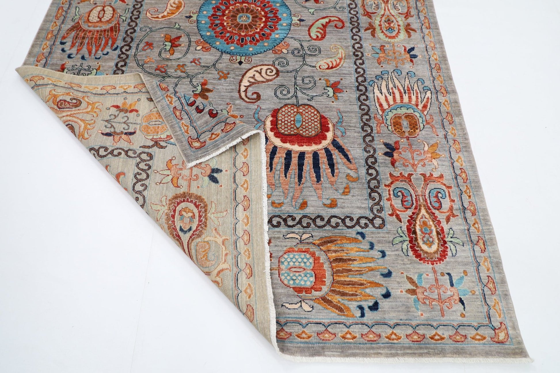 187 x 290 cm | Traditional Floral Area Rug Afghan Hand Knotted veg Dye Wool carpet - ART WOOL CARPET