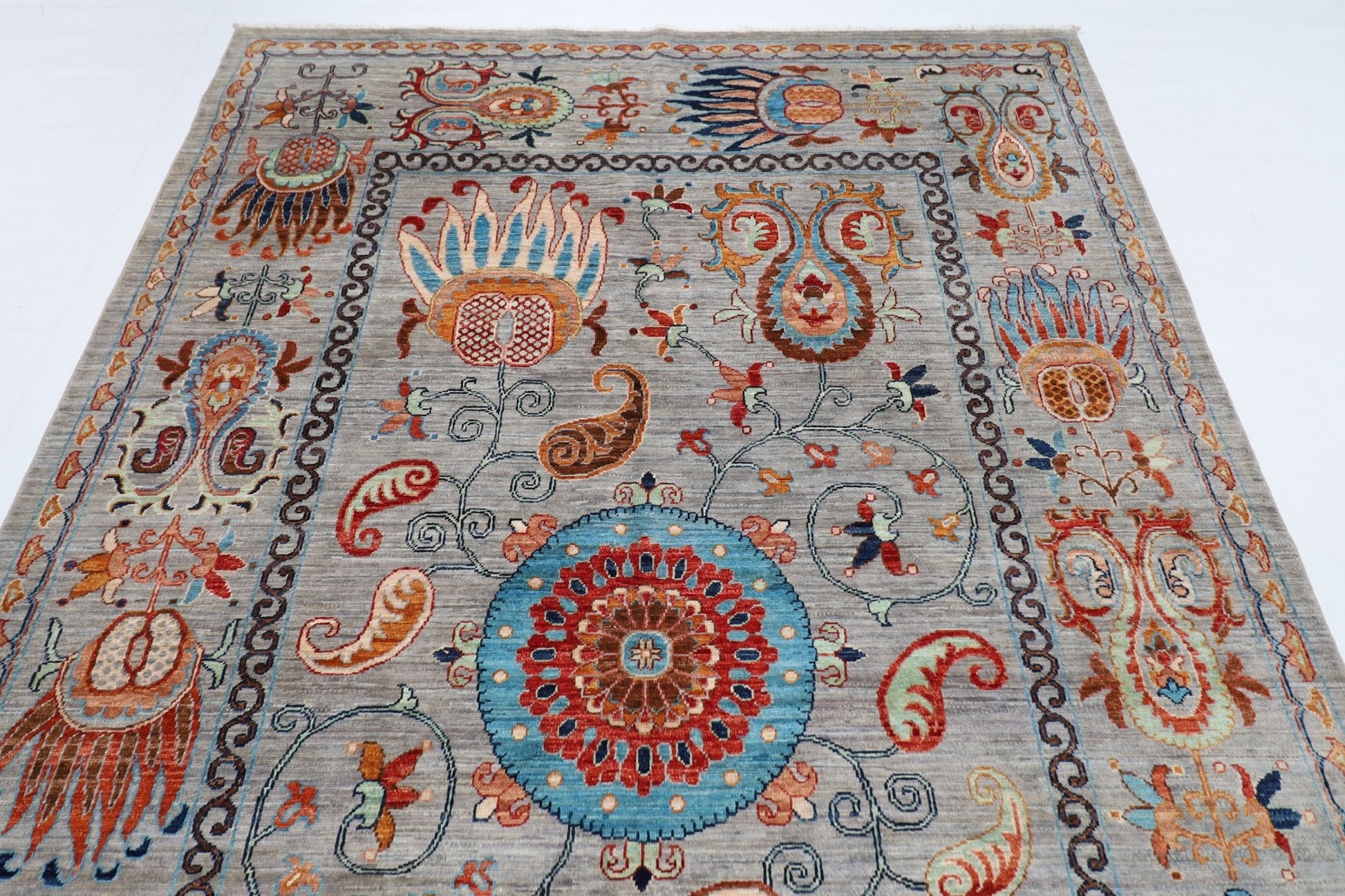 187 x 290 cm | Traditional Floral Area Rug Afghan Hand Knotted veg Dye Wool carpet - ART WOOL CARPET