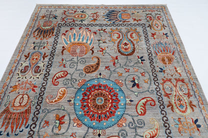 187 x 290 cm | Traditional Floral Area Rug Afghan Hand Knotted veg Dye Wool carpet - ART WOOL CARPET
