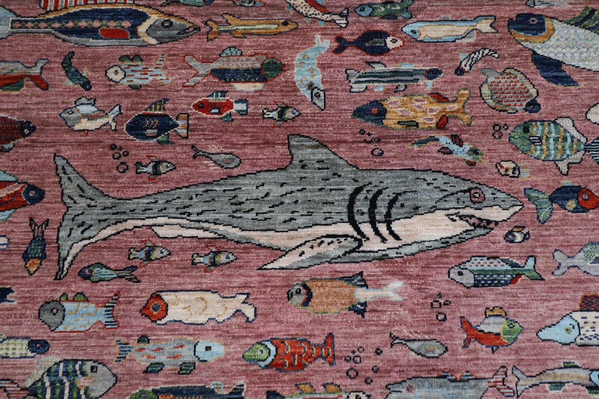 197 x 299 cm | Fish Pink Area Rug Afghan Hand Knotted veg Dye Wool carpet - ART WOOL CARPET