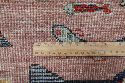 197 x 299 cm | Fish Pink Area Rug Afghan Hand Knotted veg Dye Wool carpet - ART WOOL CARPET