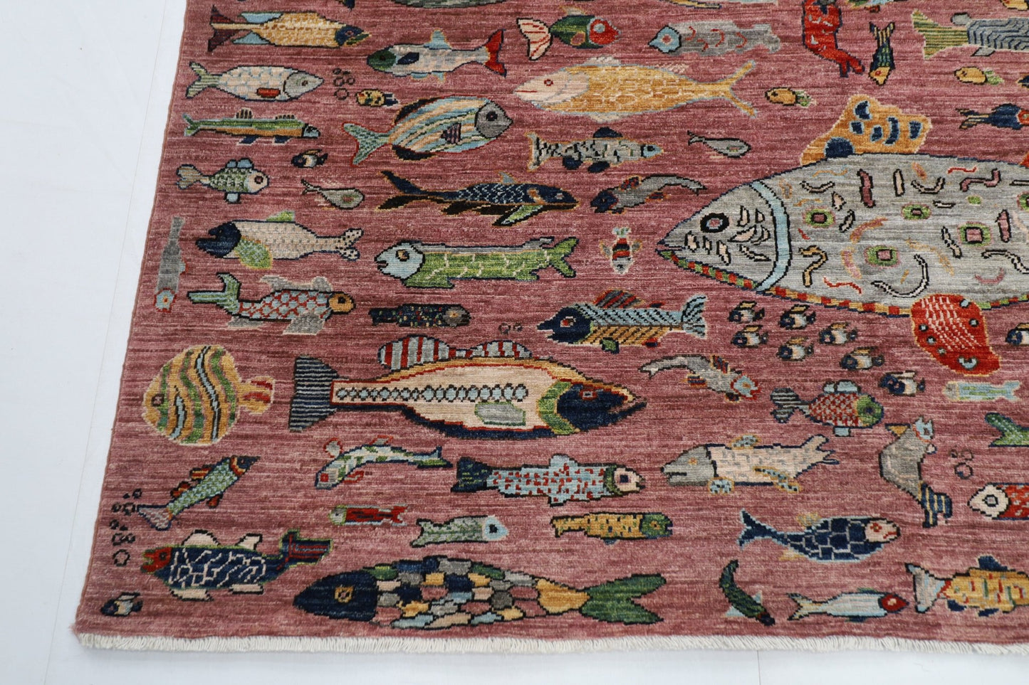 197 x 299 cm | Fish Pink Area Rug Afghan Hand Knotted veg Dye Wool carpet - ART WOOL CARPET