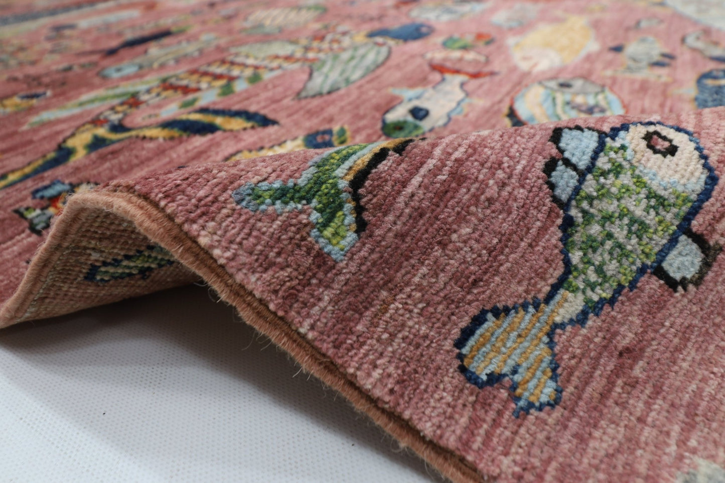 197 x 299 cm | Fish Pink Area Rug Afghan Hand Knotted veg Dye Wool carpet - ART WOOL CARPET