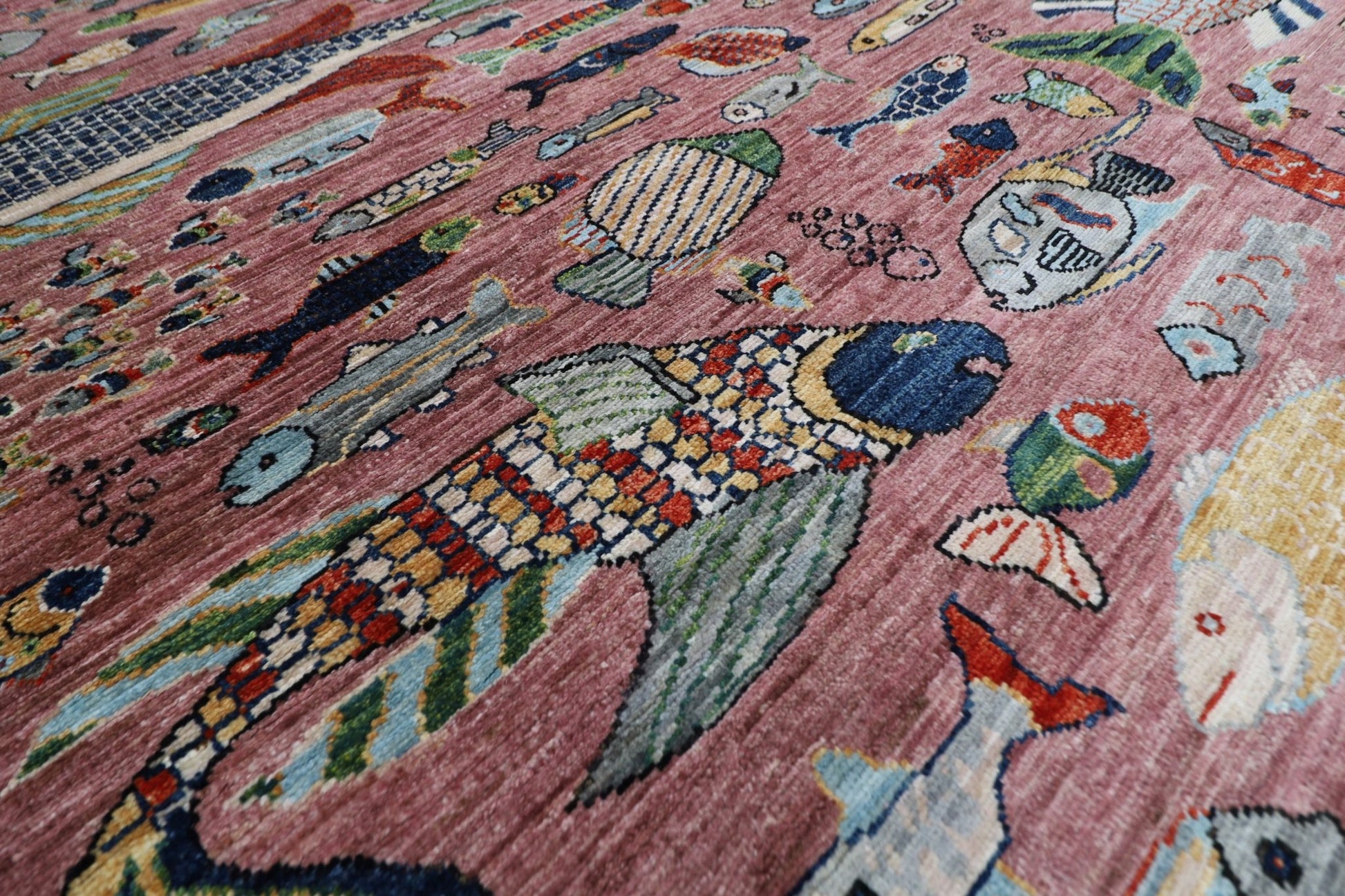 197 x 299 cm | Fish Pink Area Rug Afghan Hand Knotted veg Dye Wool carpet - ART WOOL CARPET