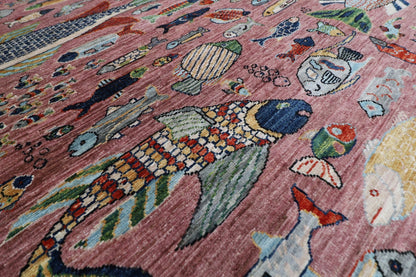 197 x 299 cm | Fish Pink Area Rug Afghan Hand Knotted veg Dye Wool carpet - ART WOOL CARPET