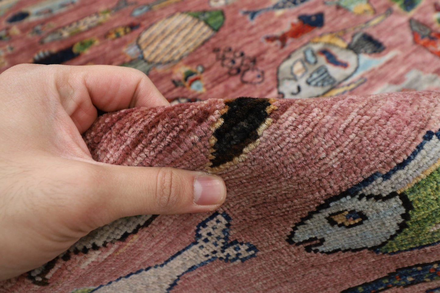 197 x 299 cm | Fish Pink Area Rug Afghan Hand Knotted veg Dye Wool carpet - ART WOOL CARPET