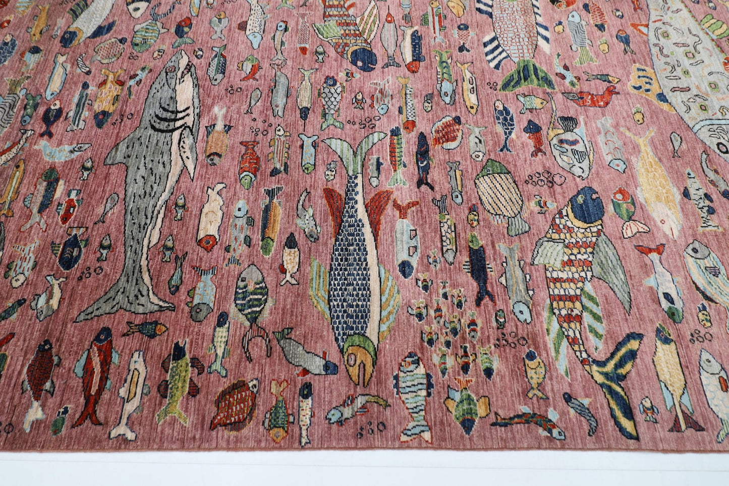197 x 299 cm | Fish Pink Area Rug Afghan Hand Knotted veg Dye Wool carpet - ART WOOL CARPET