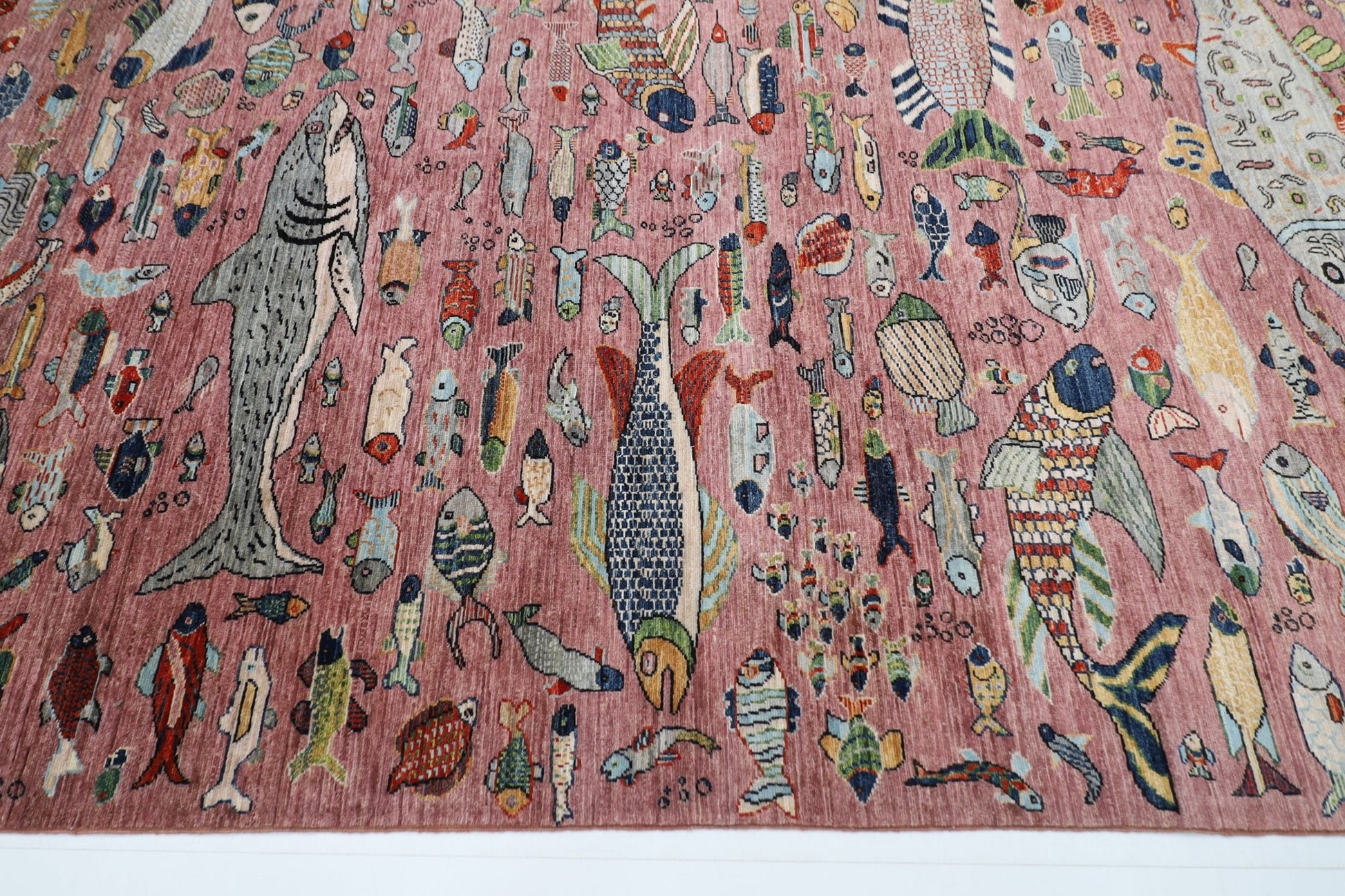 197 x 299 cm | Fish Pink Area Rug Afghan Hand Knotted veg Dye Wool carpet - ART WOOL CARPET