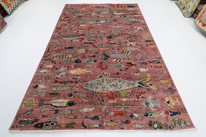 197 x 299 cm | Fish Pink Area Rug Afghan Hand Knotted veg Dye Wool carpet