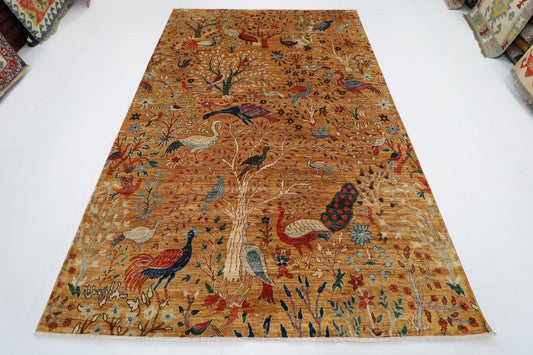 198 x 296 cm | Tribal Birds Area Rug Afghan Hand Knotted veg Dye Wool carpet - ART WOOL CARPET