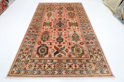 199 x 295 cm | Oriental Waziri Pink Area Rug Afghan Hand Knotted Veg Dye Wool carpet - ART WOOL CARPET
