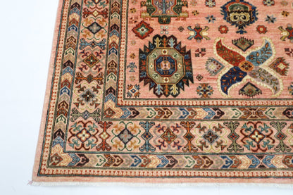 199 x 295 cm | Oriental Waziri Pink Area Rug Afghan Hand Knotted Veg Dye Wool carpet - ART WOOL CARPET
