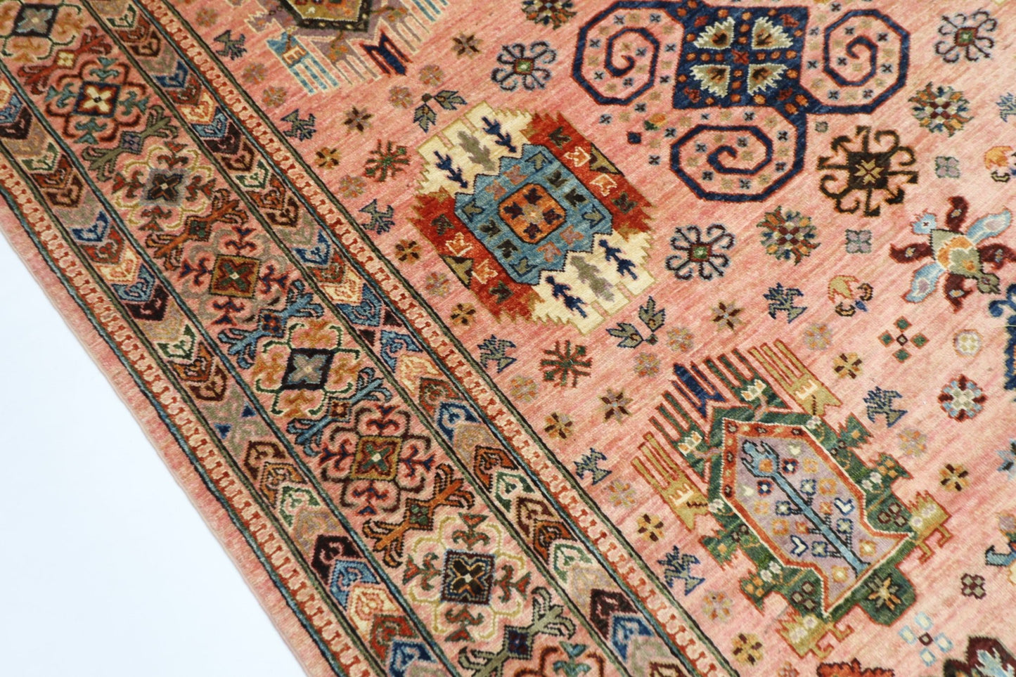 199 x 295 cm | Oriental Waziri Pink Area Rug Afghan Hand Knotted Veg Dye Wool carpet - ART WOOL CARPET