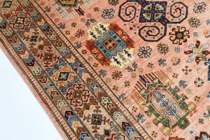 199 x 295 cm | Oriental Waziri Pink Area Rug Afghan Hand Knotted Veg Dye Wool carpet - ART WOOL CARPET