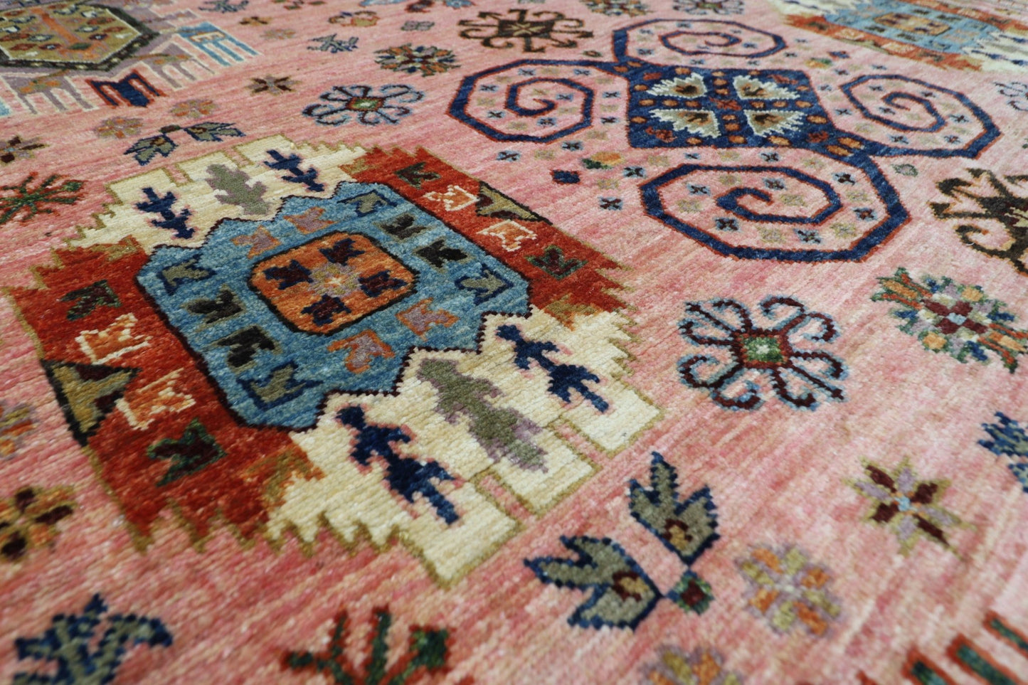 199 x 295 cm | Oriental Waziri Pink Area Rug Afghan Hand Knotted Veg Dye Wool carpet - ART WOOL CARPET