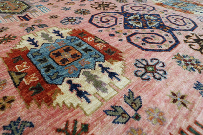 199 x 295 cm | Oriental Waziri Pink Area Rug Afghan Hand Knotted Veg Dye Wool carpet - ART WOOL CARPET
