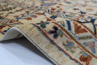 200 x 289 cm | Tribal Beige Area Rug Afghan Hand Knotted veg Dye Wool carpet - ART WOOL CARPET