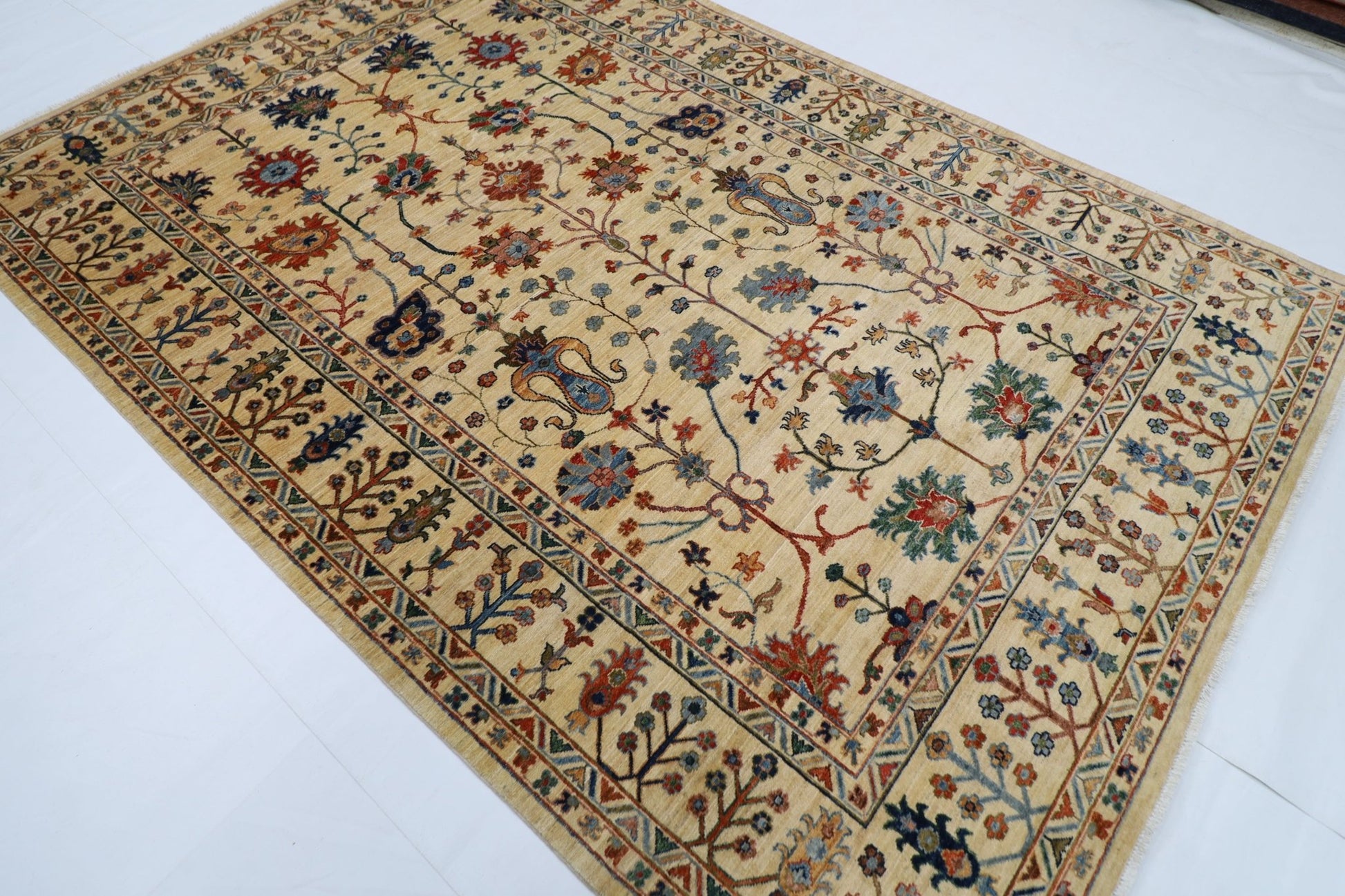200 x 289 cm | Tribal Beige Area Rug Afghan Hand Knotted veg Dye Wool carpet - ART WOOL CARPET