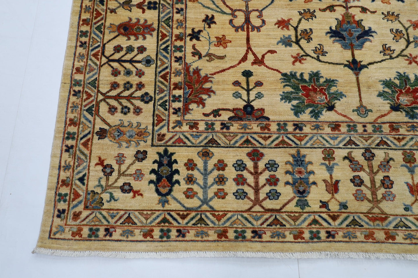 200 x 289 cm | Tribal Beige Area Rug Afghan Hand Knotted veg Dye Wool carpet - ART WOOL CARPET