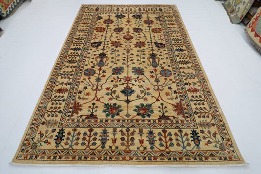 200 x 289 cm | Tribal Beige Area Rug Afghan Hand Knotted veg Dye Wool carpet - ART WOOL CARPET