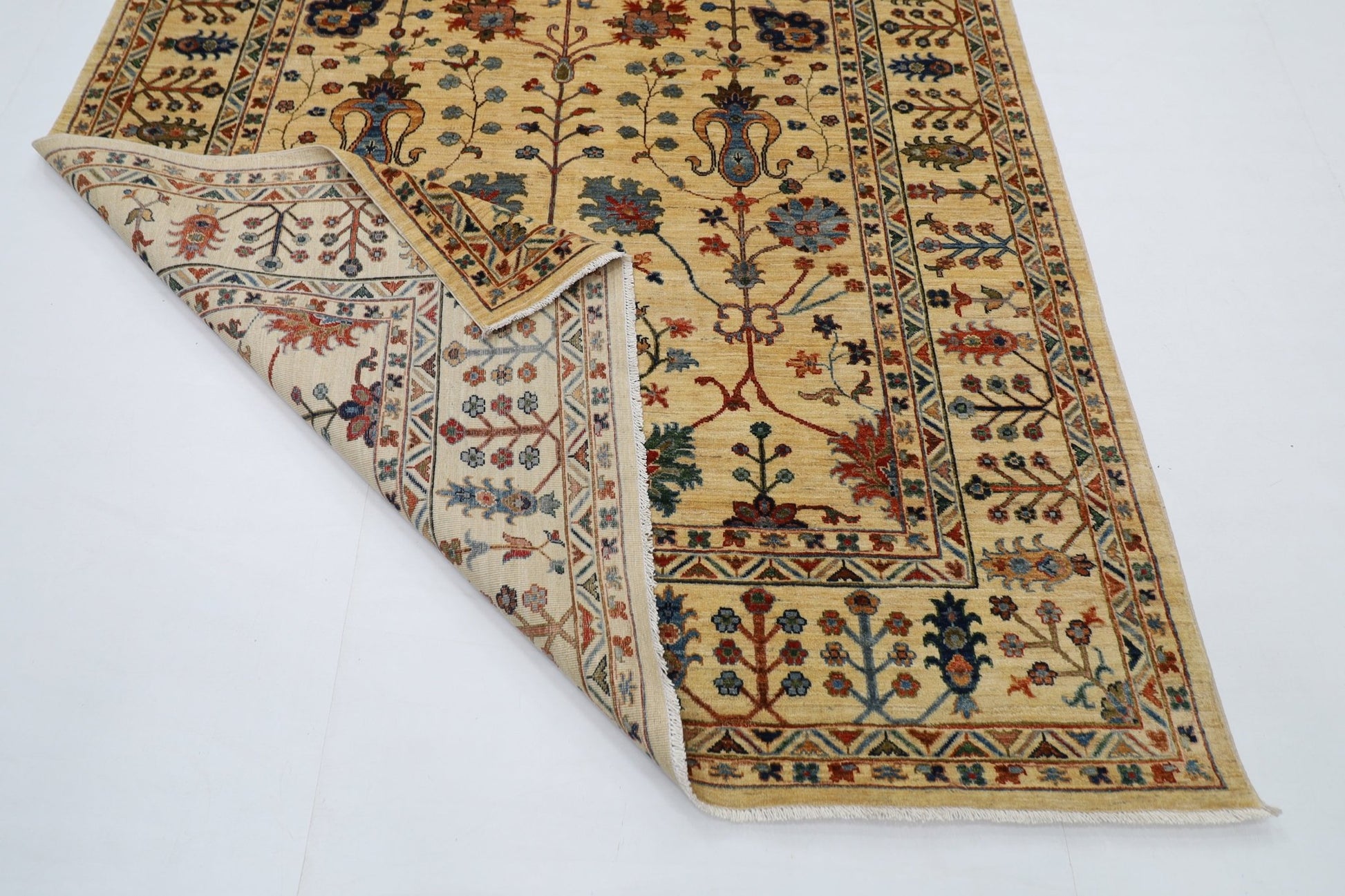 200 x 289 cm | Tribal Beige Area Rug Afghan Hand Knotted veg Dye Wool carpet - ART WOOL CARPET