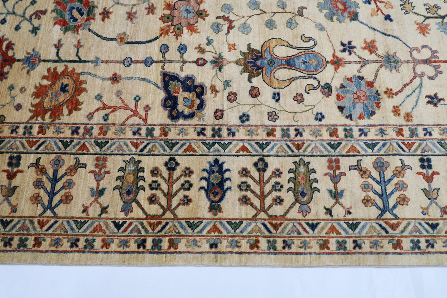 200 x 289 cm | Tribal Beige Area Rug Afghan Hand Knotted veg Dye Wool carpet - ART WOOL CARPET