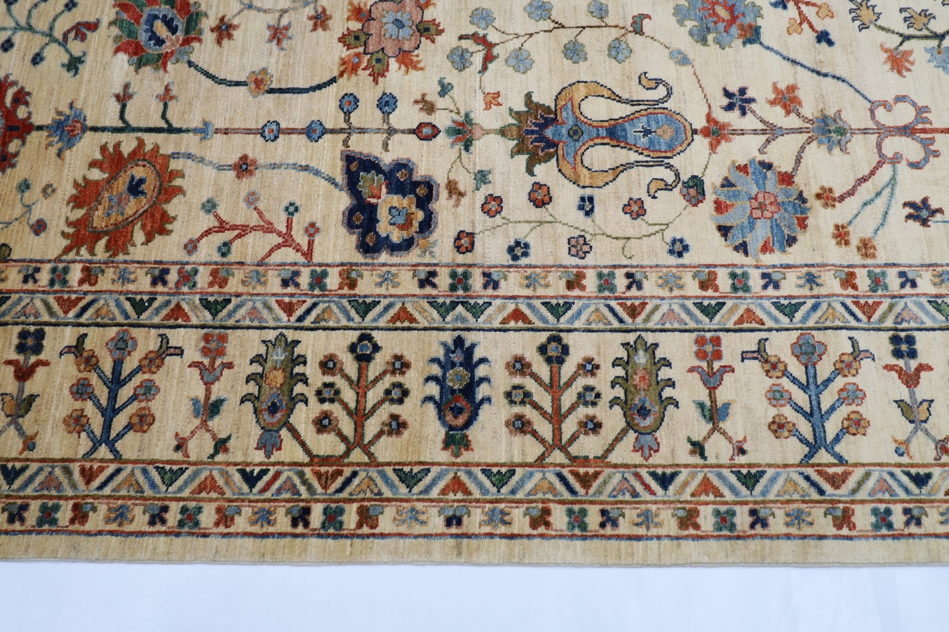 200 x 289 cm | Tribal Beige Area Rug Afghan Hand Knotted veg Dye Wool carpet - ART WOOL CARPET