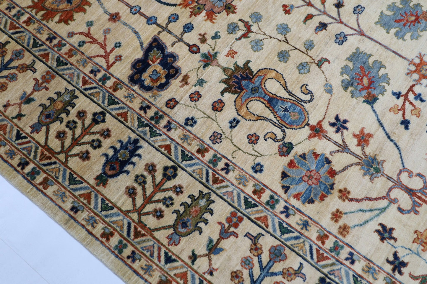 200 x 289 cm | Tribal Beige Area Rug Afghan Hand Knotted veg Dye Wool carpet - ART WOOL CARPET