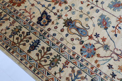 200 x 289 cm | Tribal Beige Area Rug Afghan Hand Knotted veg Dye Wool carpet - ART WOOL CARPET