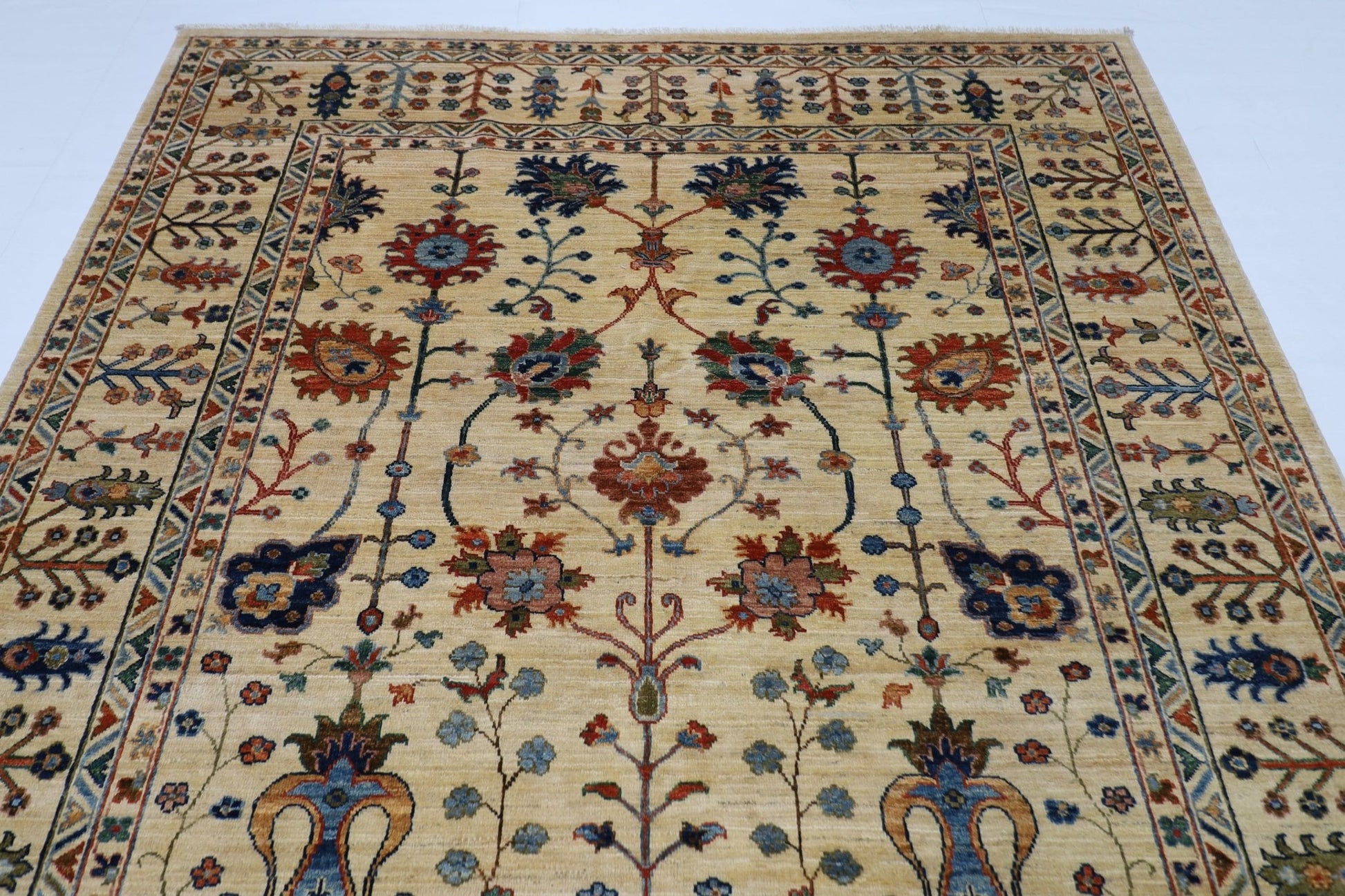200 x 289 cm | Tribal Beige Area Rug Afghan Hand Knotted veg Dye Wool carpet - ART WOOL CARPET