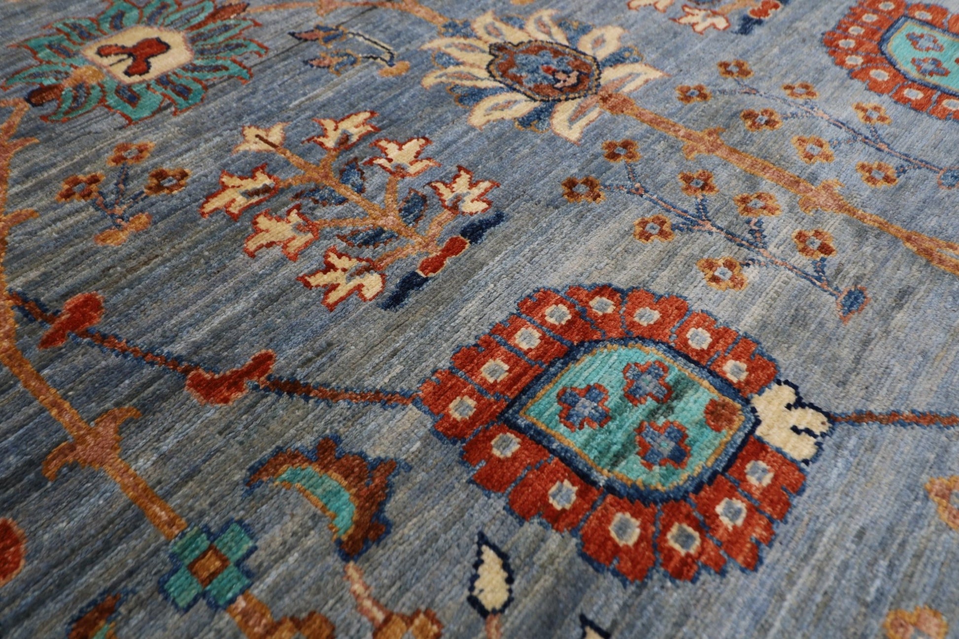 200 x 296 cm | Tribal Gray Area Rug Afghan Hand Knotted veg Dye Wool carpet - ART WOOL CARPET