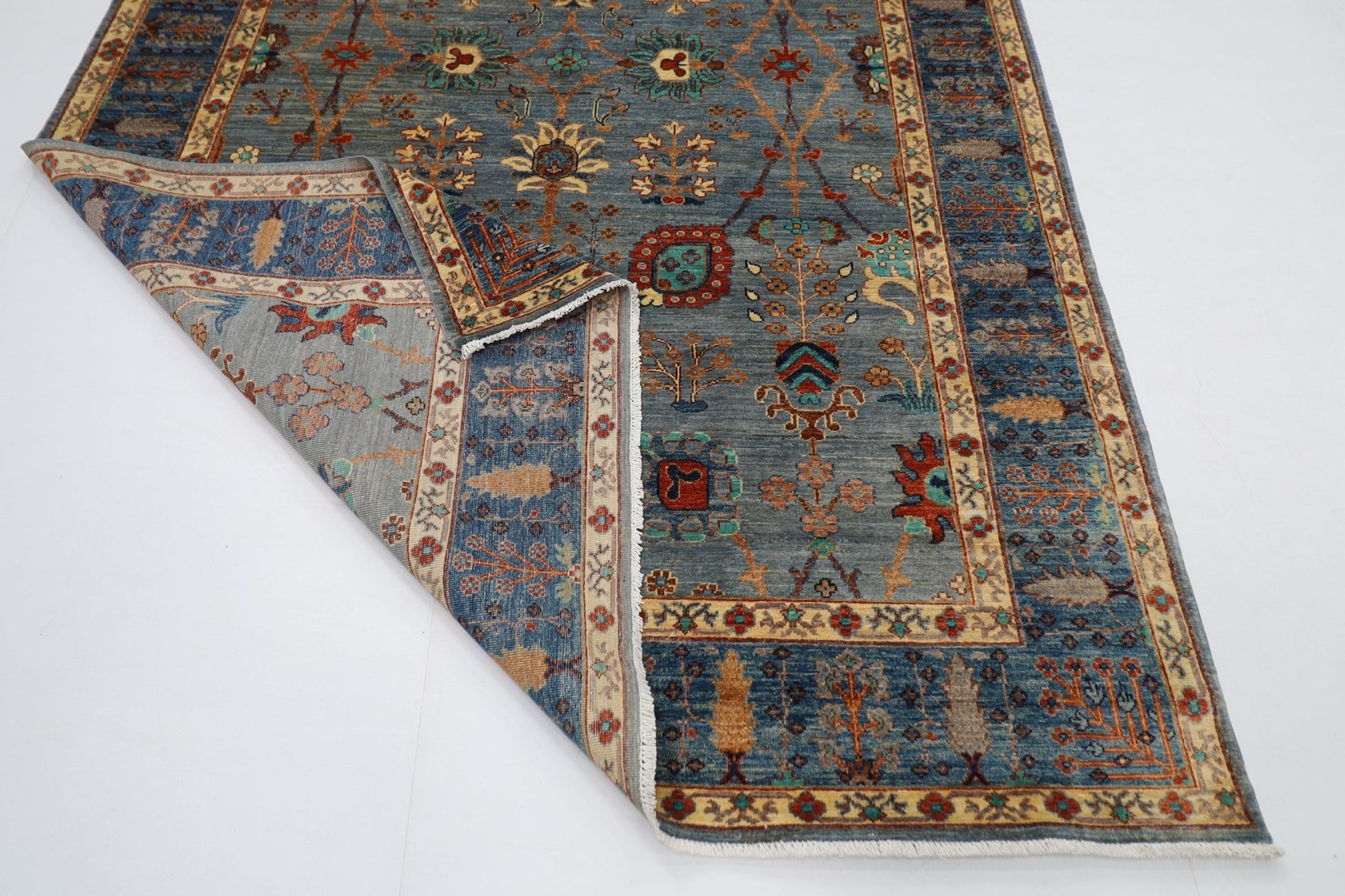 200 x 296 cm | Tribal Gray Area Rug Afghan Hand Knotted veg Dye Wool carpet - ART WOOL CARPET