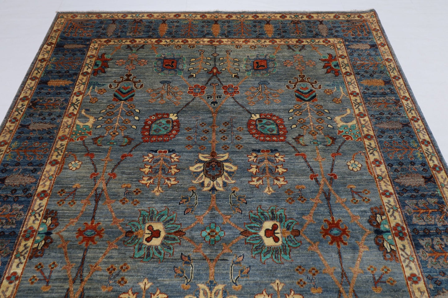 200 x 296 cm | Tribal Gray Area Rug Afghan Hand Knotted veg Dye Wool carpet - ART WOOL CARPET